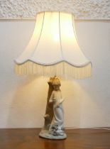 Nao figural lamp base with girl and puppy,