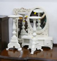 Cream painted wooden fretwork dressing table mirror,