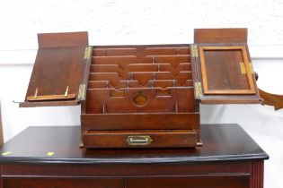 Victorian mahogany slope front stationery cabinet with fitted interior and drawer, height 34 cm,