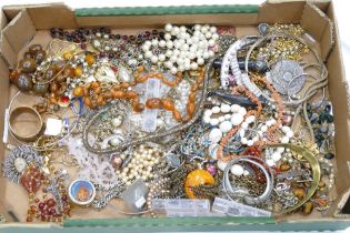 Box of costume jewellery, necklaces, beads, bangles,