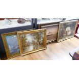 Four large framed pictures, interior scene,