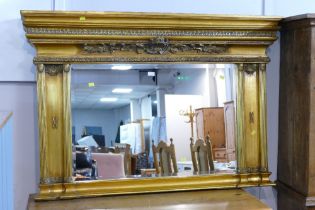 Gilt painted wooden Regency style overmantle mirror,