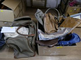 Ladies handbags and pair of curtains,