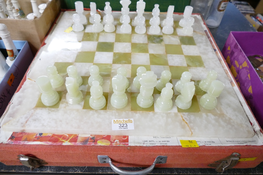 Mineral stone chessboard with pieces