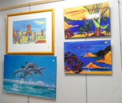 Four pictures and prints - coastal scenes of New Zealand by Diane Vassey etc