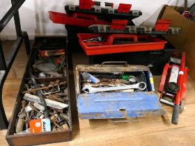 Trolley jack and four toolboxes of tools,