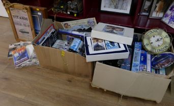Large collection of Titanic memorabilia, pictures, DVD's, VHS cassettes, jigsaws, ornaments, books,
