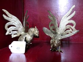 Two white metal fighting cockerel ornaments