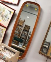 Mid century style oval wooden framed wall mirror,