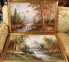 Pair of oil paintings in gold coloured frames each,