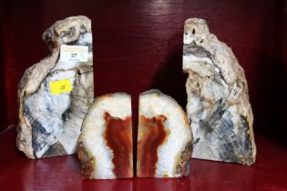 Two pairs of mineral stone bookends,