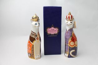 Two Royal Crown Derby Royal Cats, Abyssinian and Siamese, each 22 cm high,