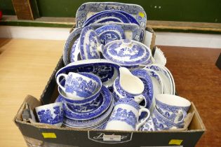 Box of blue and white china, ashettes, tureens, plates,