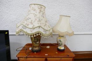 Oriental style lamp with floral tasselled shade and Indian Tree pattern ceramic lamp