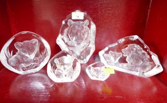 Five Swedish crystal paperweights by Mats Jonasson