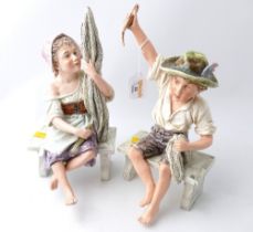 Two ceramic figures, children fishing,