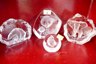 Four Swedish lead crystal ornaments by Mats Jonasson