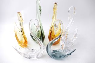 Six coloured Art Glass swans