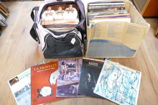 Box and bag of vinyl LP's,