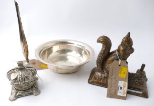 Bronze/brass squirrel cigar lighter, Coronation metal crown money box,