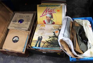 Two boxes and suitcase of vinyl LP's and Bakelite records