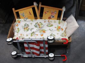Vintage Agem toy cot and McLaren toy play buggy