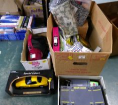 Box of decorations, vintage children's toys, model Corvette car,