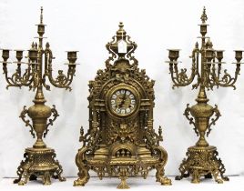 Brass Regency style FHS German mantel clock, 60 cm high,