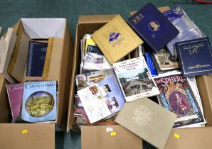 Three boxes of commemorative books, magazines,