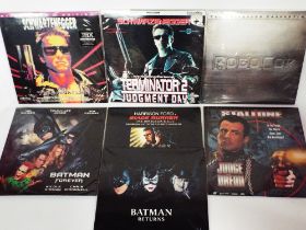 Collection of laser discs, science fiction movies, Terminator Two, Terminator, Judge Dread,