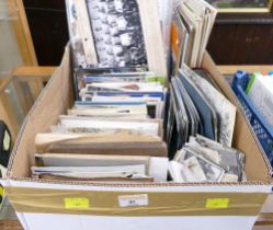 Box of vintage postcards, magazines, photographs, books, ephemera,