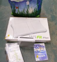 Wii with Wii Fit Plus board, cables, controllers, games,