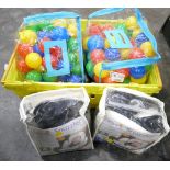Box of children's ball pit balls and baby car seat liners