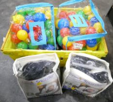 Box of children's ball pit balls and baby car seat liners