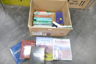 Box of books including Lake District interest and Lord of The Rings DVD set