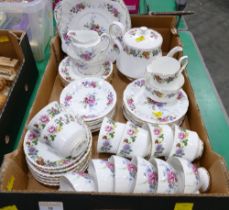 Box of floral part tea services by Royal Stafford and Royal Standard