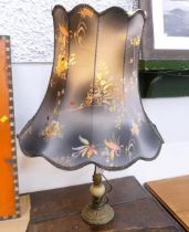 Brass and marble column lamp base with oriental style shade,