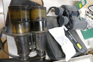 Pair of Chinon RB Optiks 0-45 x 50 zoom binoculars and pair of cased antique binoculars