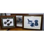 Three pictures of black Labrador Retrievers in matching frames