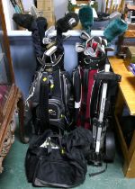 Golf trolley, two bags of golf clubs, Howson and Northwestern etc,