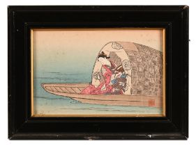 A Japanese woodblock print, labelled to the rear "Ukikusa by Toshinobu".