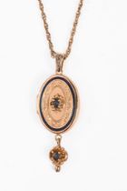 A 14 ct gold hand enamelled and hand finished limited edition sapphire and gold locket,