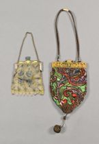 An Art Deco mesh and faux enamel purse, and a fabric and metal purse.