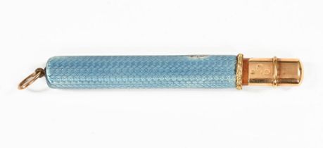 A Russian gold and enamel pencil holder, with light blue enamel, the suspension ring stamped 56,