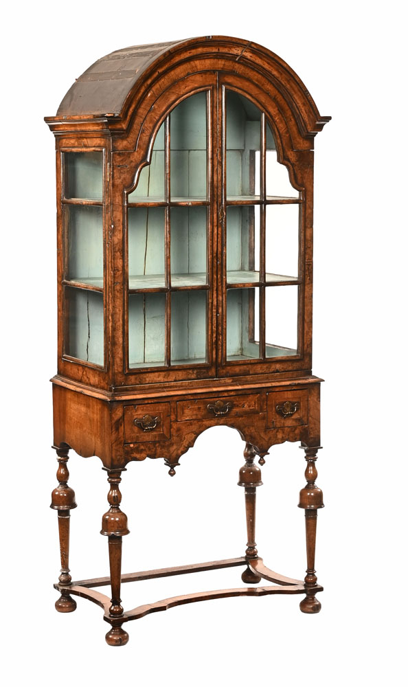 A late Victorian William and Mary style cabinet on stand,