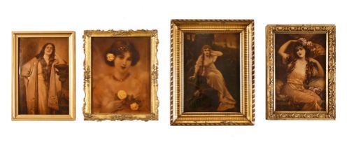 Four crystoleums, all depicting young ladies. Smallest 25 x 16.5 cm, largest 25.5 x 18.