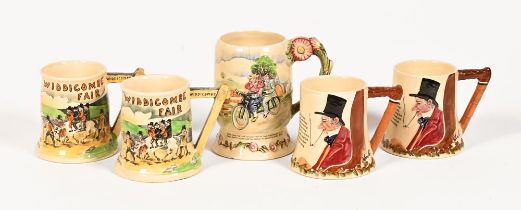 Five Crown Devon musical tankards, Widdicombe Fair, John Peel and Daisy Bell A Bicycle Made For Two.