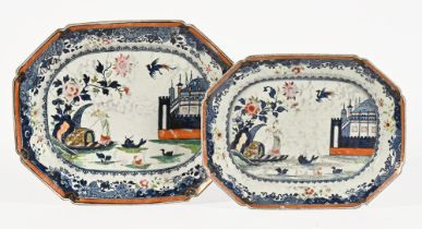 Two Chinese Nanking meat plates / ashettes. Smallest width 37 cm x 28 cm, largest 42.5 cm x 34.