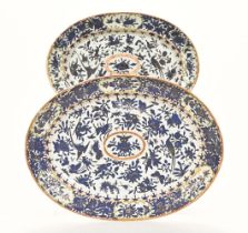 Two antique Chinese meat plates, decorated with floral and bird motifs. Largest width 42.