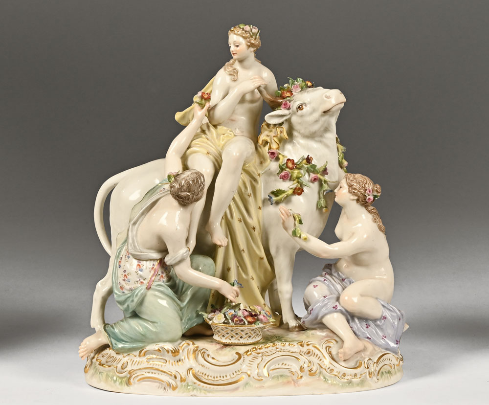Meissen a mythological figure group Europa and The Bull,